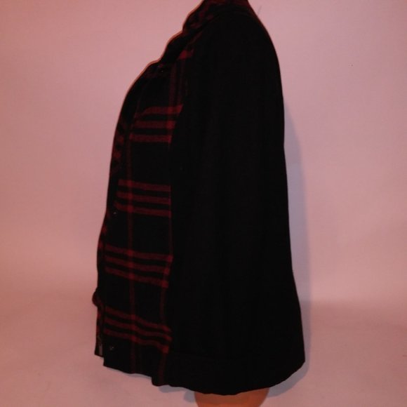 Wardrobe Essentials Jacket Coat Size 8 Black Red Plaid Zip & Snap Pit to Pit 21" - Picture 9 of 15